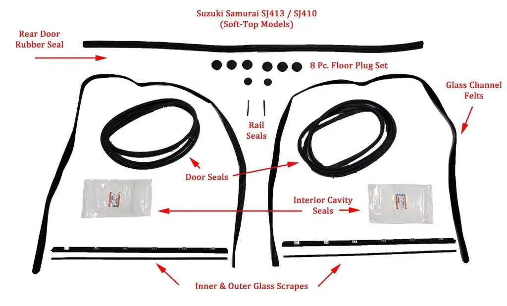 COMPLETE SEAL KIT / DOOR / GLASS (OEM) - SAMURAI '80-'95 (SOFT-TOP MODELS)