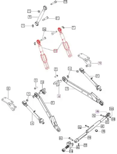ADJUSTABLE LIFT ROD ASSEMBLY ON 3-POINT FOR 7085 & 7095 MAHINDRA TRACTORS (007208797C91)